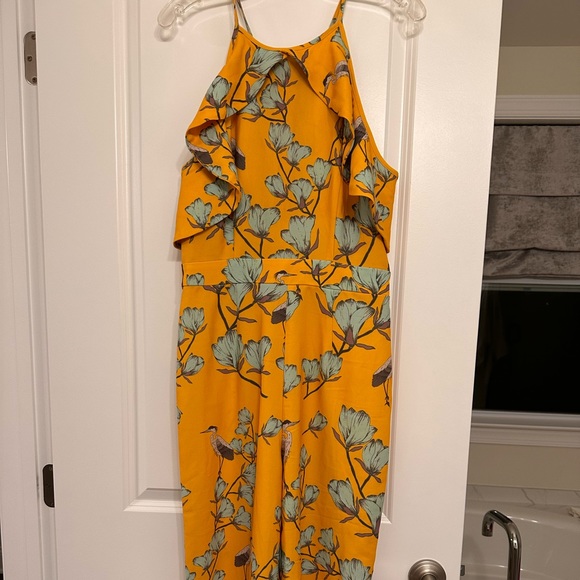 Anthropologie Varun Vahl Warbler yellow ruffle trim jumpsuit - Picture 3 of 5